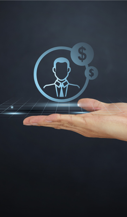 A hand presenting a digital business icon, symbolising the value of AI applied to real business outcomes.